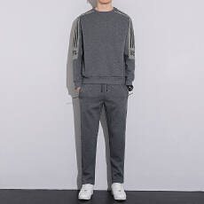 男士棉条纹卫衣裤休闲运动套装男圆领卫衣透气宽松跑步两件套