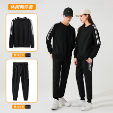 批发秋款三条杠情侣运动休闲圆领卫衣高品质时尚百搭潮流情侣套装
