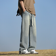 美式牛仔裤男士春夏季新款垂感宽松复古直筒休闲潮牌阔腿长裤子
