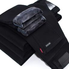 冬季加厚加绒保暖牛仔裤男士休闲宽松黑色直筒保暖弹力直筒牛仔裤