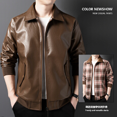 两面穿美式复古皮夹克男女同款春秋宽松翻领夹克潮牌休闲机车外套