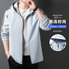 新款条纹连帽男女同款春秋新款休闲夹克防风宽松冲锋衣外套