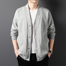 新款时尚高级感V领开衫卫衣男宽松春秋韩版潮流上衣外套