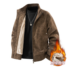 冬季新款座山雕大码加绒皮衣男老钱风加绒加厚夹克外套男士休闲棉