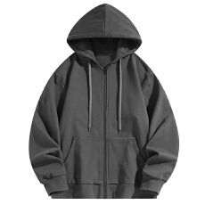 批发跨境高品质华棉纯色连帽开衫卫衣秋春秋宽松休闲夹克<b class='q'>外套</b>情侣款