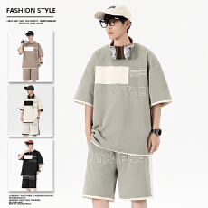 批发休闲套装男士短袖短裤2026<b class='q'>夏</b>季潮流冰丝T恤薄款时尚两件套