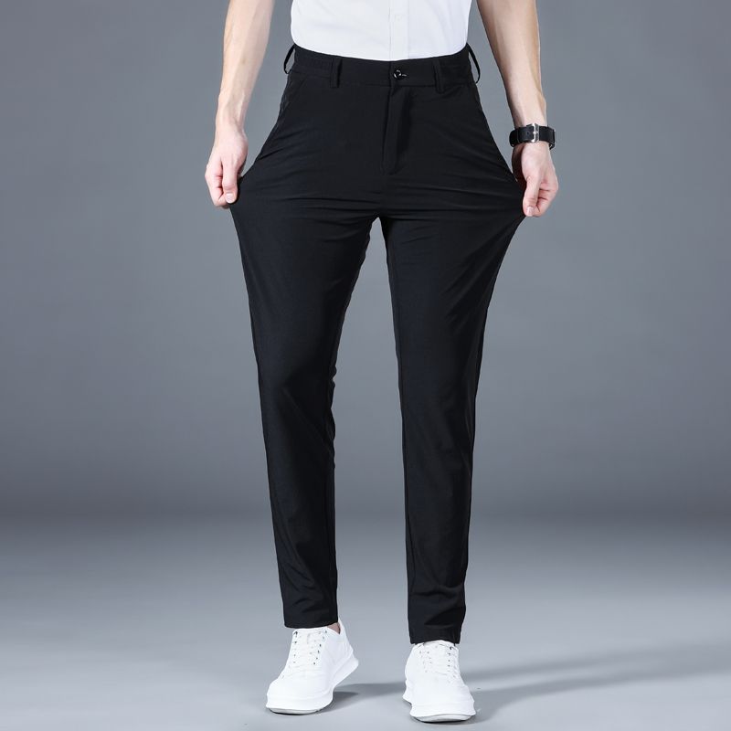 단색 여름 얼음 실크 높음 폭탄 캐주얼 남성 슬랙스 비즈니스 얇은 스타일 루즈핏 도루 센스 스트레이트 긴 바지 빛 럭셔리 저항 주름