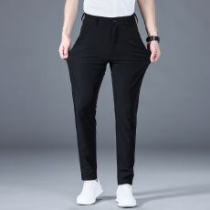 批发纯色夏季冰丝高弹休闲<b class='q'>男士</b><b class='q'>西裤</b>商务薄款宽松垂感直筒长裤轻奢抗皱