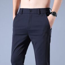 批发纯色新款<b class='q'>男士</b>夏季冰丝高弹休闲<b class='q'>西裤</b>商务薄款垂感直筒长裤抗皱长裤