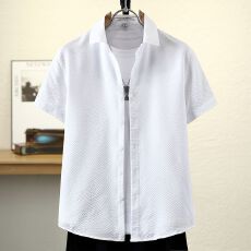 批发纯色设计感男装短袖衬衫泡泡纱肌理感时尚<b class='q'>潮</b>流韩版修身款衬衣