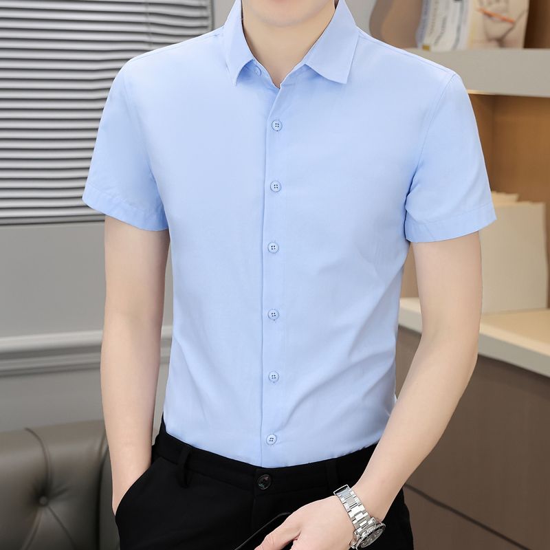 주요 추진력 단색 남성 반팔 셔츠 한국 스타일 몸매 가꾸기 트렌드 비즈니스 캐주얼 셔츠 출근 일상 셔츠