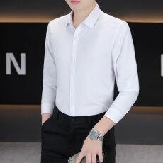 走量商务休闲男士衬衫长袖韩版修身上班工作服纯色职业装白色