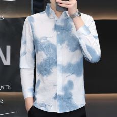 春秋季男士设计感男装长袖衬衫泡泡纱肌理感时尚潮流韩版修身衬衣
