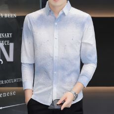 春秋季男士设计感男装长袖衬衫泡泡纱肌理感时尚潮流韩版修身衬衣