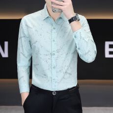 微弹轻商务韩版长袖衬衫男印花休闲修身衬衣帅气潮流男装碎花