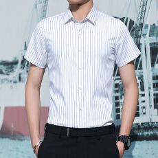 批发夏季弹力商务英伦帅气男装条纹衬衫男士短袖韩版潮流休闲衬衣
