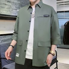 批发短袖衬衫男秋季韩版潮流休闲<b class='q'>宽松</b>七分袖上衣服男士衬衣工装<b class='q'>外套</b>