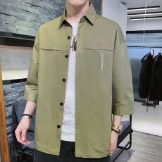 批发纯棉 衬衫男短袖韩版潮流休闲秋季宽松七分袖男衬衣工装外套