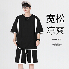 批发夏季t恤套装男新款冰丝运动<b class='q'>休闲</b>两件套宽松潮流运动服时尚<b class='q'>短裤</b>男