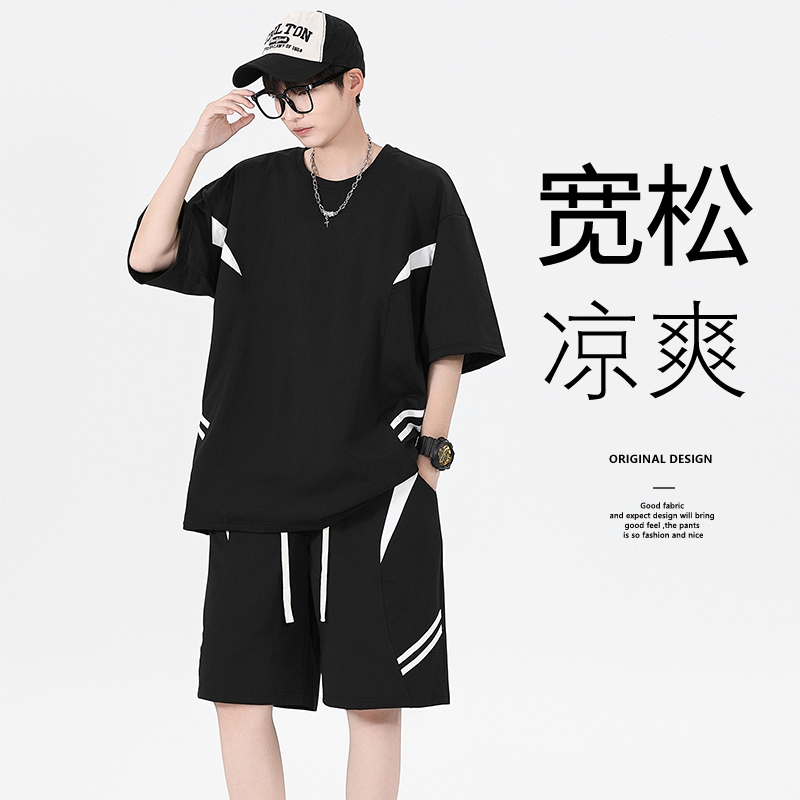 새로운 캐주얼 스포츠 슈트 남자 여름 조수 브랜드 청소년 중학교 고등학생 여름 반팔 반바지