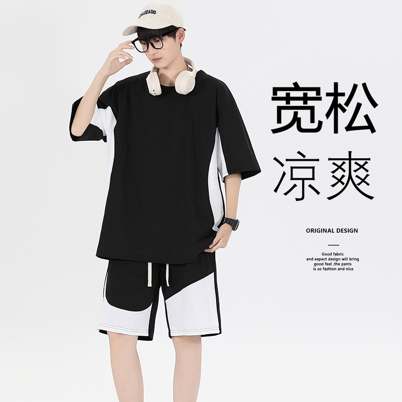 고급 얼음 실크 캐주얼 스포츠 슈트 남성 여름 2026 새로운 반팔 티셔츠 반바지 착용 가져 가라. 세트 남성