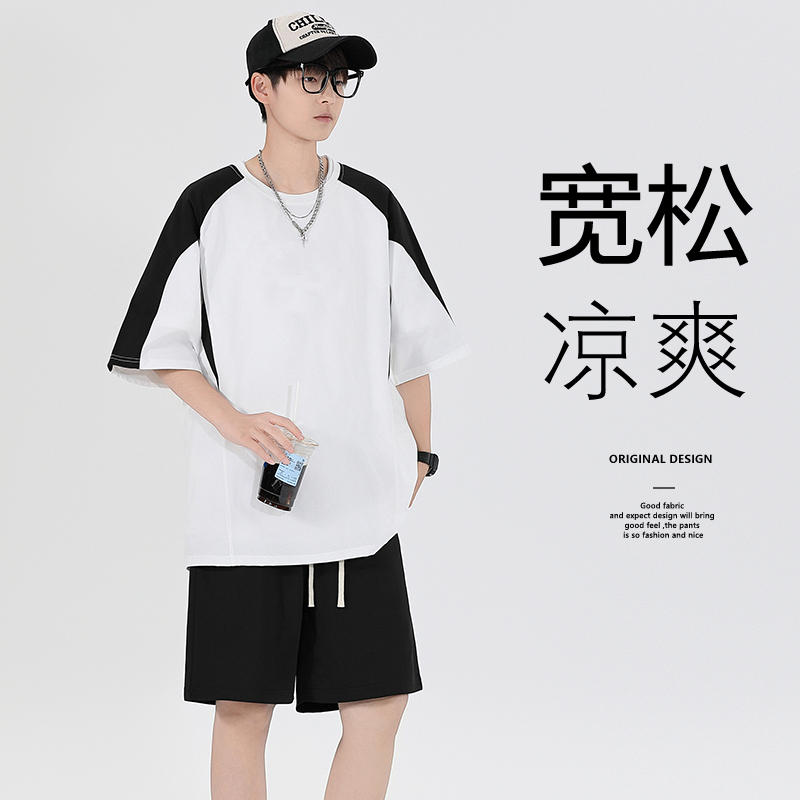 여름 캐주얼 스포츠 슈트 남자 트렌드 청소년 반팔 반바지 중학교 고등학생 여름 잘 생긴 남성 의류
