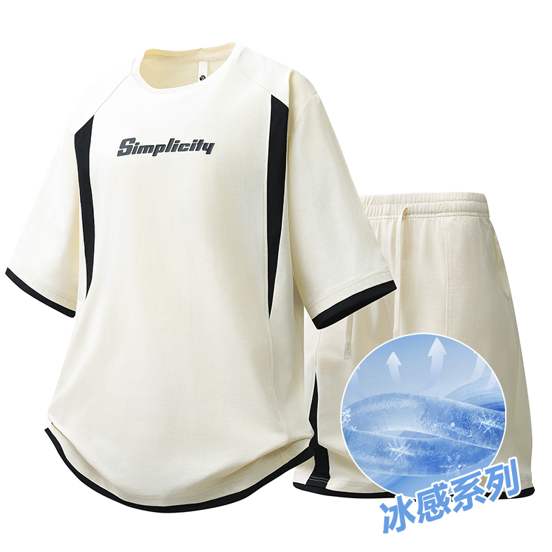 새로운 캐주얼 스포츠 슈트 남성 여름 조수 브랜드 청소년 얼음 실크 속도 건조한 티셔츠 반바지 투피스 세트
