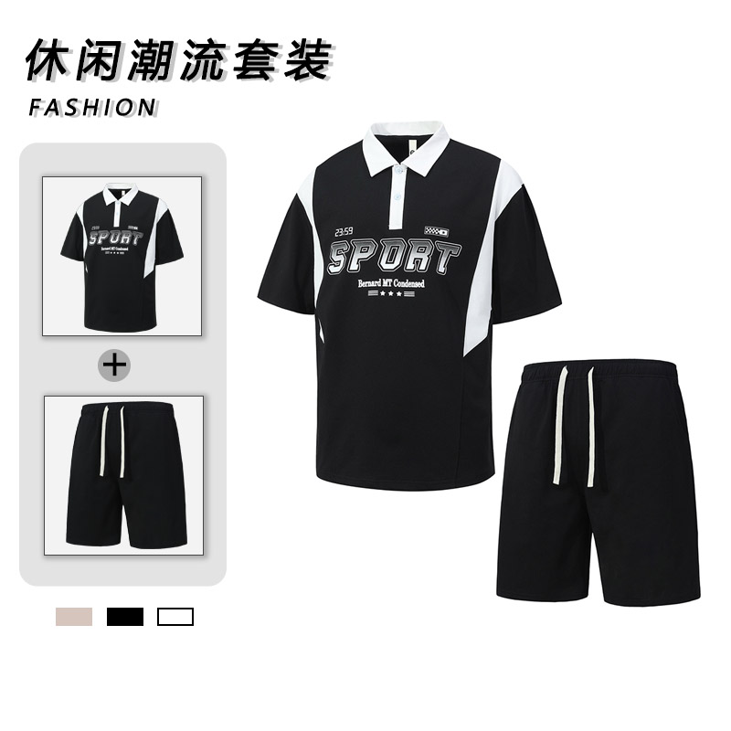 2026 새로운 루즈핏 반팔 반바지 세트 여름 캐주얼 편안함 통기성 polo 시더 프린트 맨위 반바지