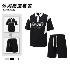 批发2026新款宽松短袖短<b class='q'>裤</b>套<b class='q'>装</b>夏季休闲舒适透气polo杉印花<b class='q'>上衣</b>短<b class='q'>裤</b>