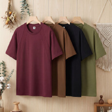 高品质纯色纯棉罗马丝光小落肩袖舒适透气不起球有质感宽松短袖T