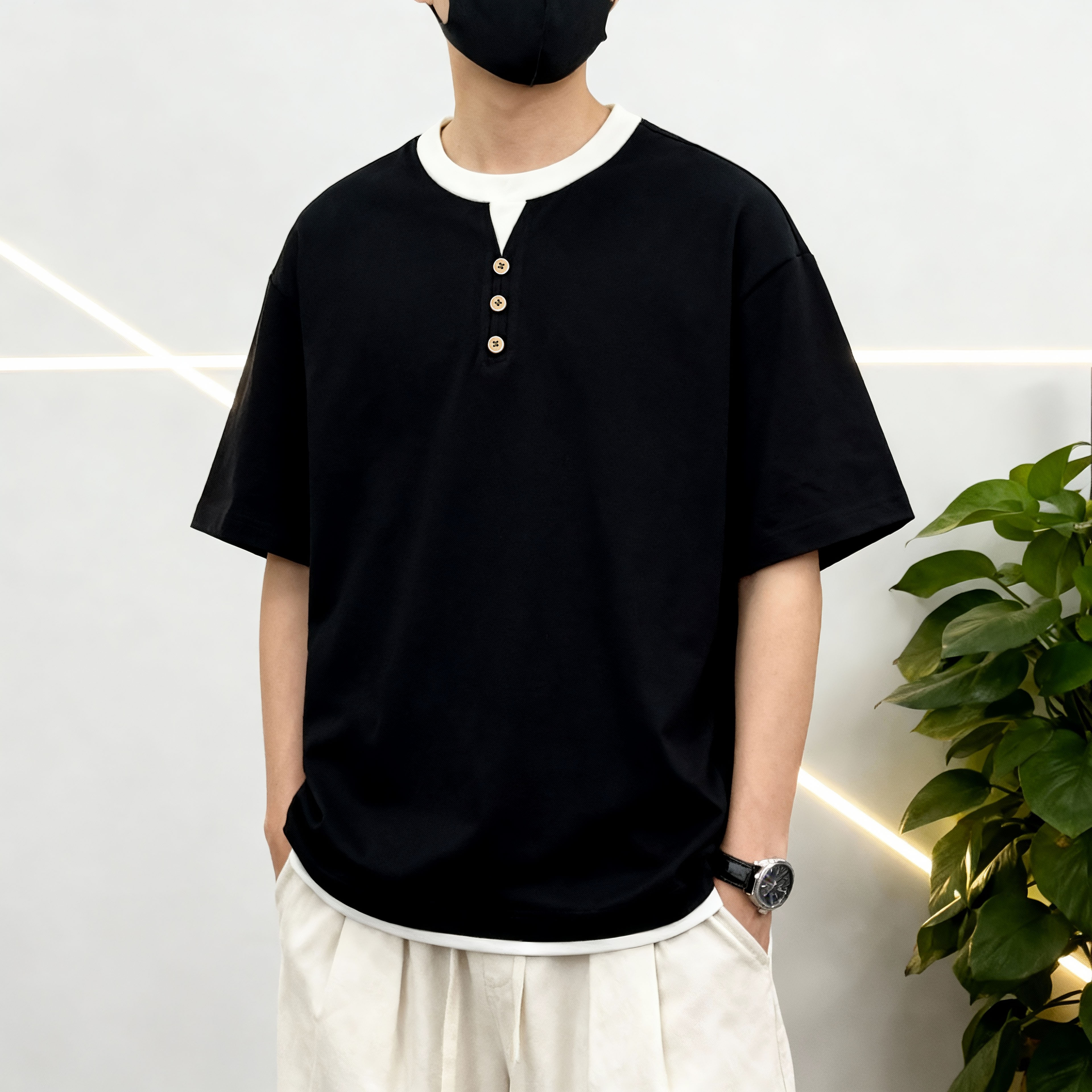 높은 품질 패치워크 색상 면 230 크 로마 실광택 양면 천 조수 브랜드 루즈핏 편안함 통기성 캐주얼 반팔 면 t