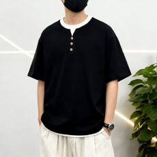 高品质拼色棉230克罗马丝光双面布潮牌宽松舒适透气休闲短袖棉T