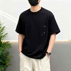 高品质拼色棉40支双纱罗马丝光双面布潮牌宽松舒适透气休闲短袖