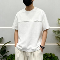 批发高品质纯色t纯棉40支双纱罗娜凉感潮牌宽松结构款扣子T恤上衣