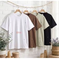 批发高品质纯色t纯棉40支双纱罗马丝光双面布潮牌宽松结构款带扣子T恤