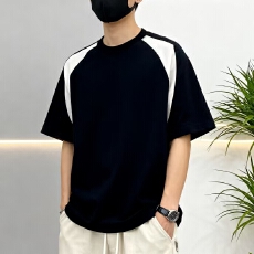 批发高品质拼色230t纯棉40支双纱罗马丝光双面布潮牌宽松结构款T恤