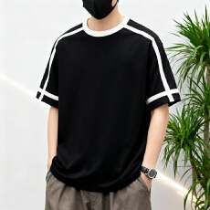 批发高品质拼色t纯棉40支双纱罗马丝光双面布潮牌宽松结构款T恤