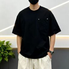 高品质纯色t纯棉40支双纱罗马丝光双面布潮牌宽松结构款T恤