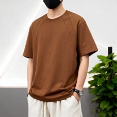 高品质纯色t纯棉40支双纱罗马丝光双面布潮牌宽松结构款T恤