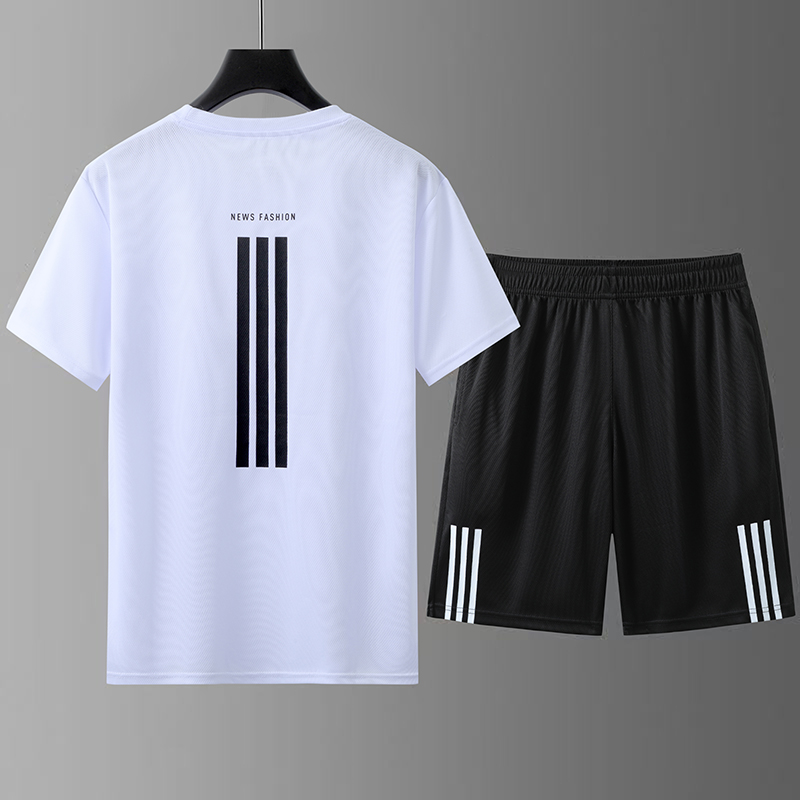 3개 바 운동 야외 속도 건조한 통기성 캐주얼 메쉬 청소년 러닝 공 서비스 운동 반팔 반바지 세트