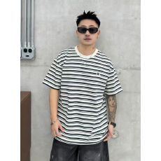 高品质条纹亲肤青少年潮版t罗马丝光棉潮牌休闲宽松T恤