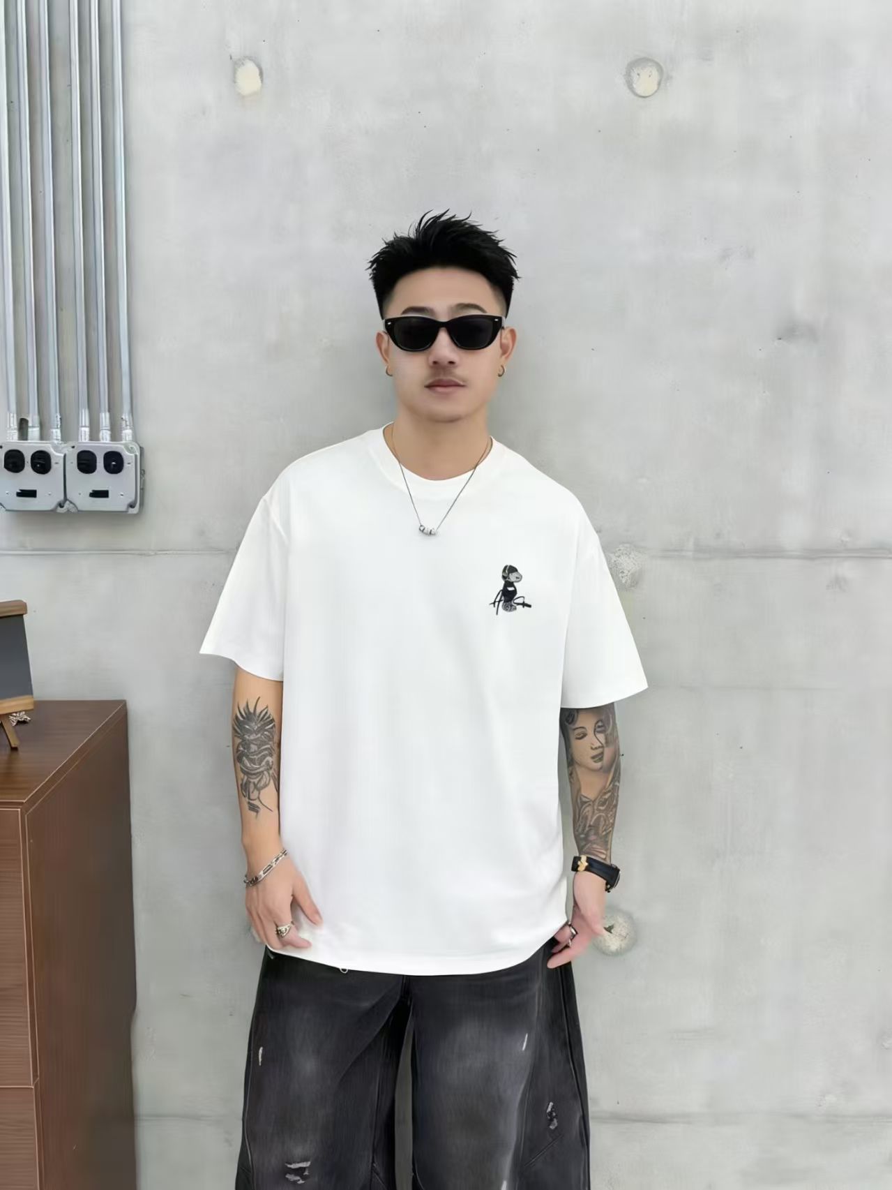 높은 품질 면 프로 피부 통기성 청소년 트렌디 에디션 프린트 t 로마 실광택 코튼 조수 브랜드 캐주얼 루즈핏 티셔츠
