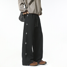 批发爆款<b class='q'>美式</b>vibe条纹男女棉质弯刀裤港风情侣直筒长裤宽松<b class='q'>休闲</b>运动裤