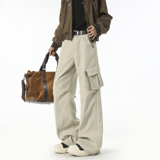 批发新款<b class='q'>美式</b>复古褶皱直筒工装裤大口袋宽松伞兵裤港风机能<b class='q'>休闲</b>裤