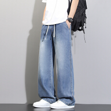 批发天丝复古牛仔<b class='q'>裤</b>男士2026夏季薄款阔腿直筒<b class='q'>裤</b>子学生美式高街宽松