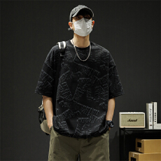 新款美式休闲满印涂鸦T恤男宽松大码百搭圆领T恤