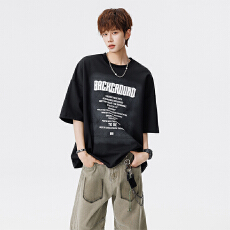 批发新款美式高街复古哥特风字母印花设计感松弛风圆领<b class='q'>T</b><b class='q'>恤</b>