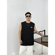批发高品质棉亲肤透气青少年潮版双面印花罗马丝光棉潮牌休闲宽松背心