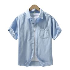 批发纯棉日系水洗复古短袖<b class='q'>衬衫</b>宽松<b class='q'>商务</b>休闲简约流行百搭舒适纯色<b class='q'>衬衣</b>