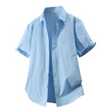 批发纯棉日系水洗复古短袖<b class='q'>衬衫</b>宽松<b class='q'>商务</b>休闲简约流行百搭舒适纯色<b class='q'>衬衣</b>